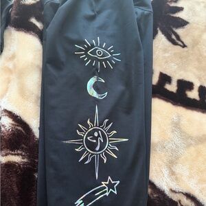 Zumba Black Leggings with Iridescent Celestial Graphic S EUC